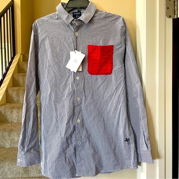 MONSIEUR LACENAIRE Saddle Sleeves Knit Pocket Gingham Button Down Shirt - Picture 1 of 6